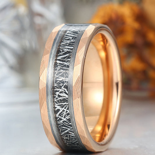 Tungsten Wedding Ring With White Meteorite Inlay Black Ring For Men and Women