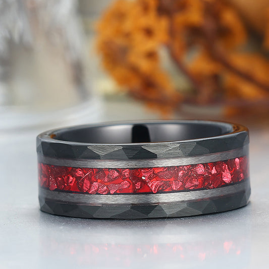 Dazzling Crushed Ruby Tungsten Anniversary Ring Men's 8mm Engravable Wedding Band
