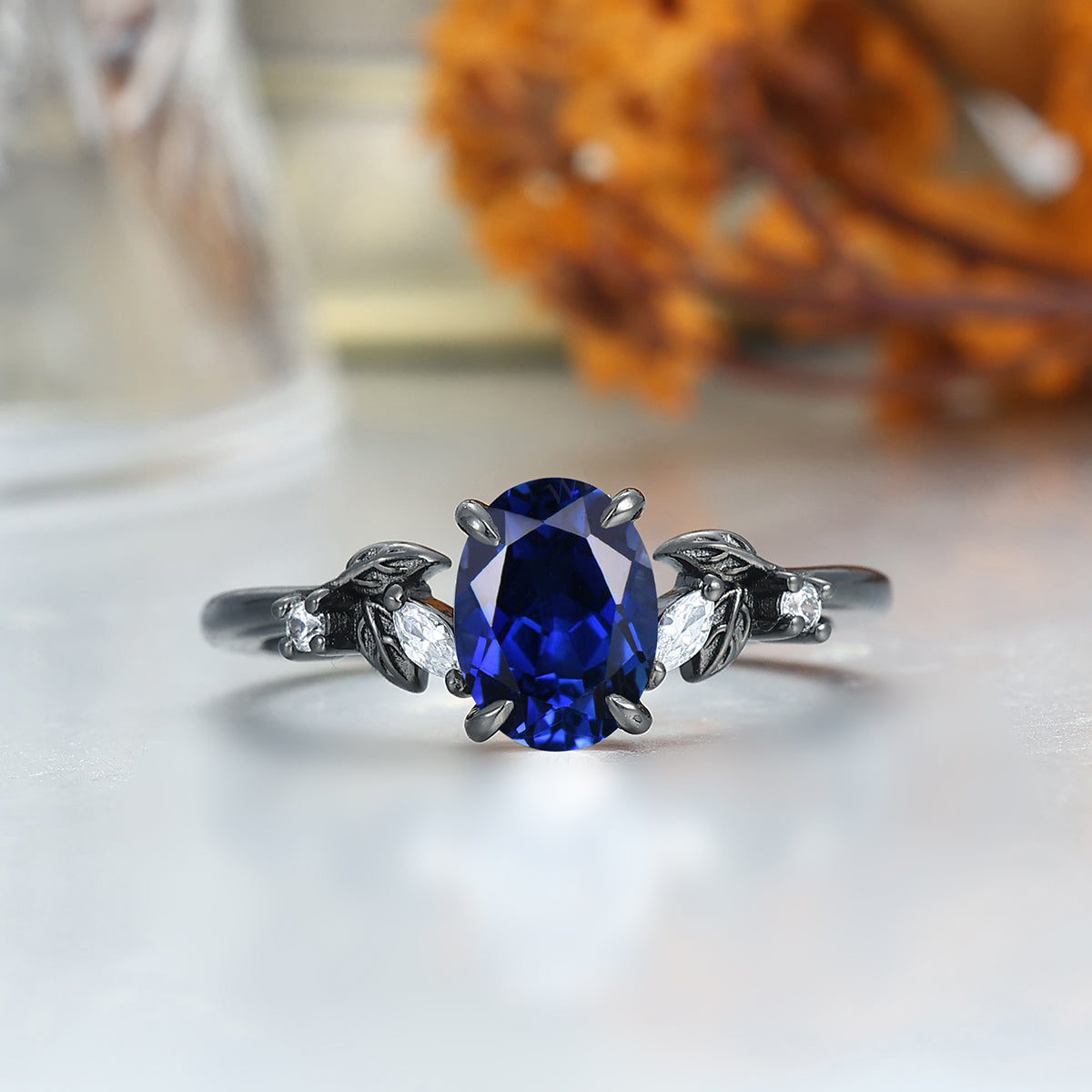 Delicate Sapphire Matching Engagement and Wedding Rings Blue Anniversary Couple Rings