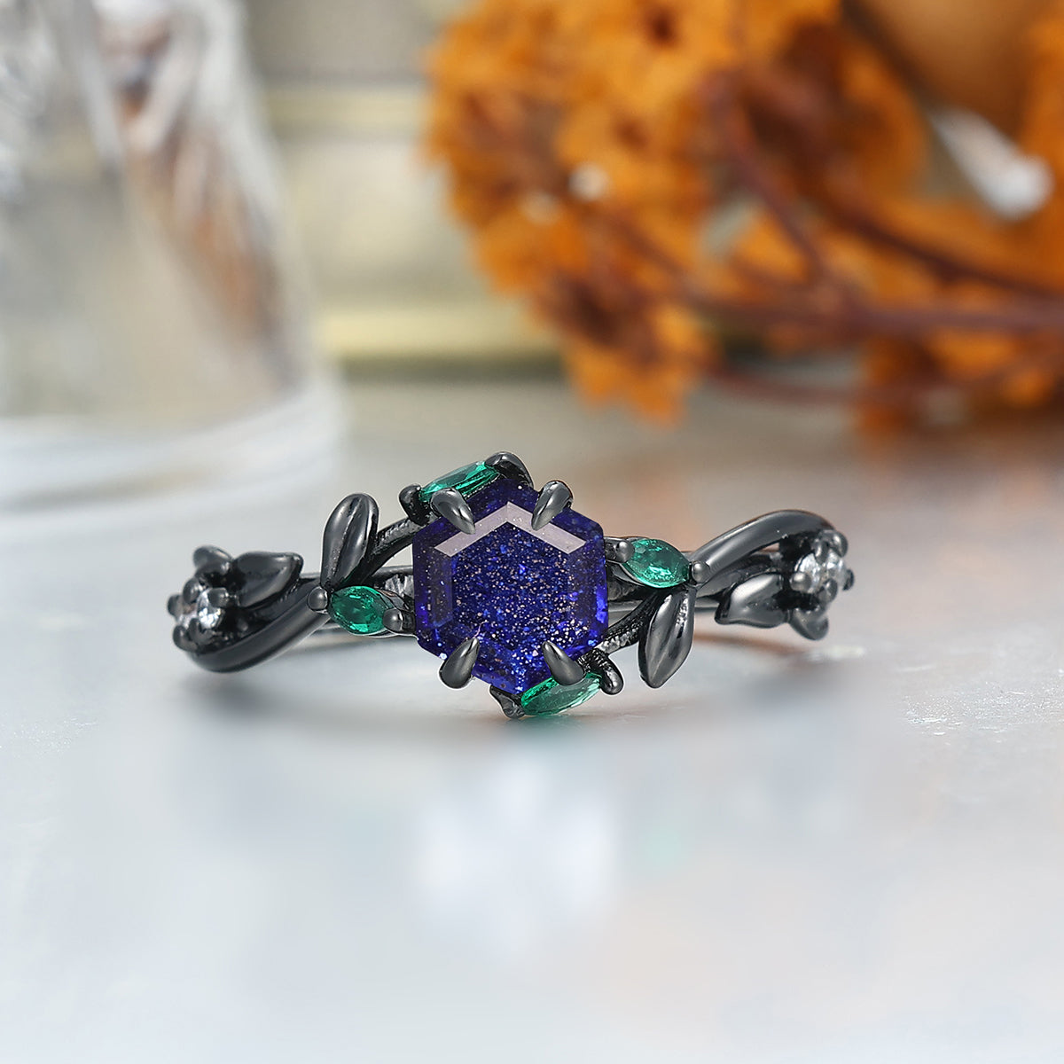 Sparkling Galaxy Sandstone Engagement Leaves Couple Rings S925 And Tungsten His And Hers Wedding Bands