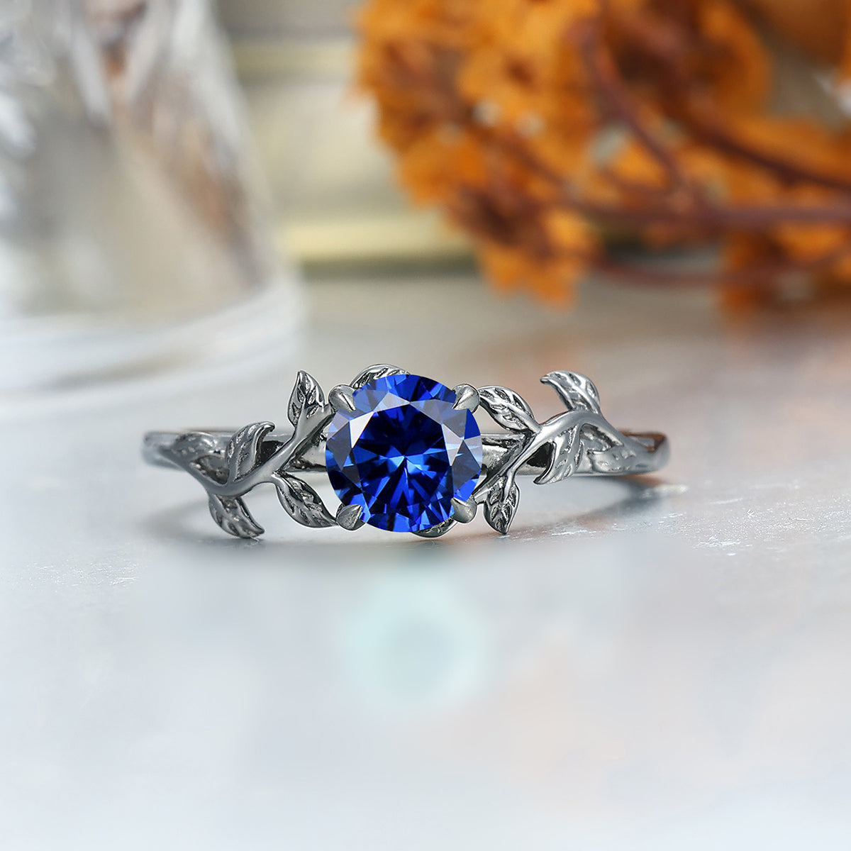 Unique Sapphire Leaf Engagement His And Hers Wedding Bands Blue Tungsten Rings For Couples