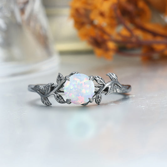 Solitaire Round Pink White Opal Engagement Couples Ring Anniversary Ring For Men And Women