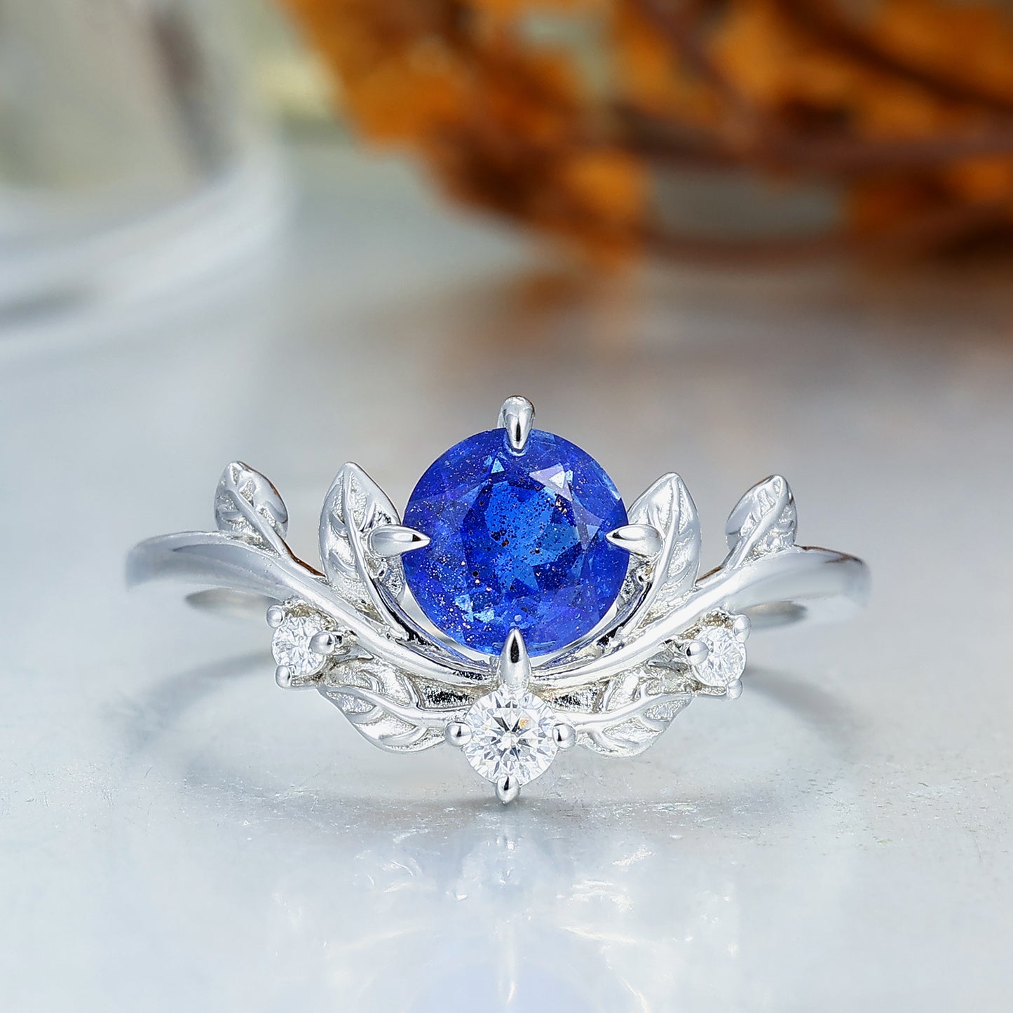 Aglisten Round Cut Galaxy Sandstone Leaf Design Couple Rings Matching Polished Dome Tungsten Ring