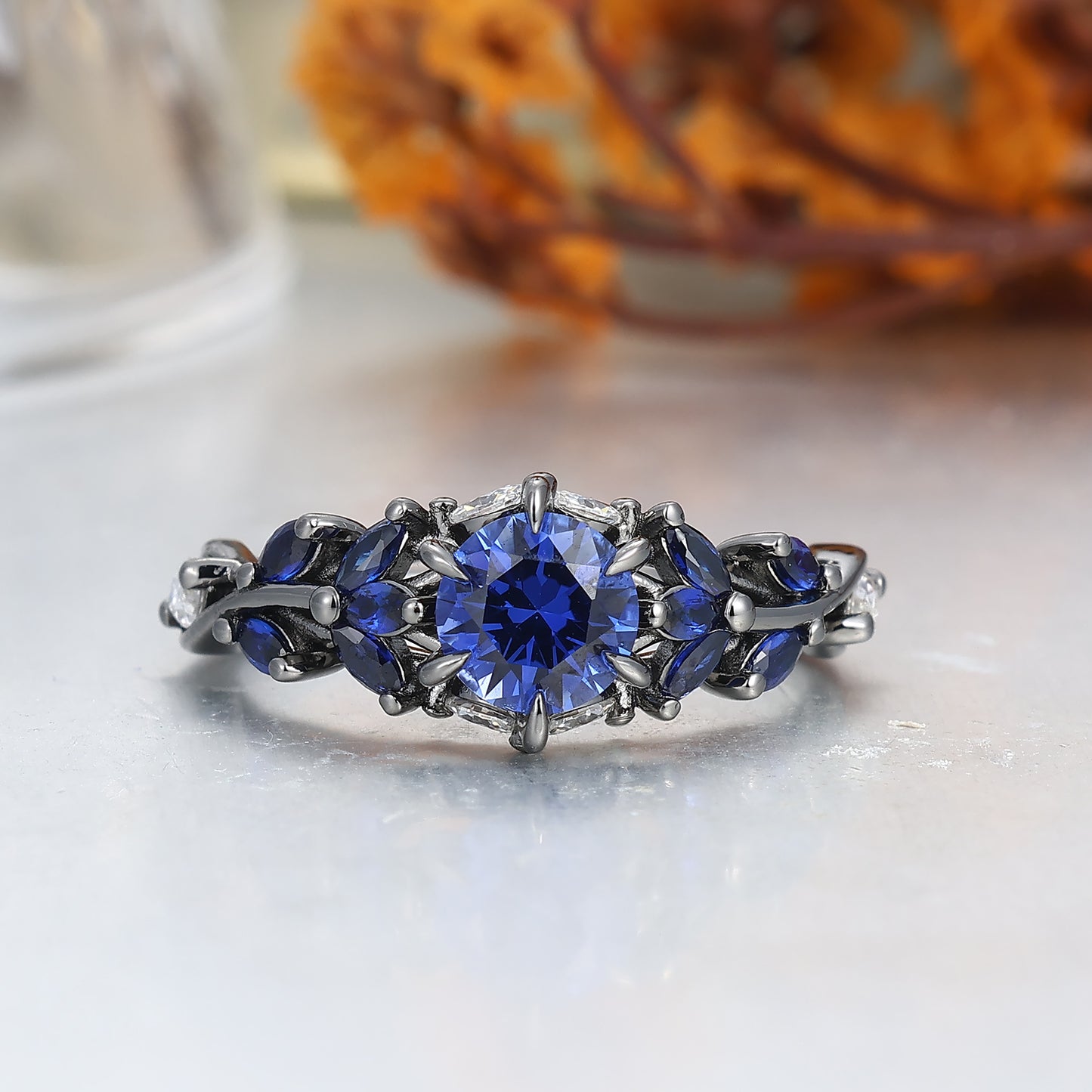 Unique Sapphire Sprigs His And Hers Matching Rings Blue Rings For Couples Silver Ring For Women