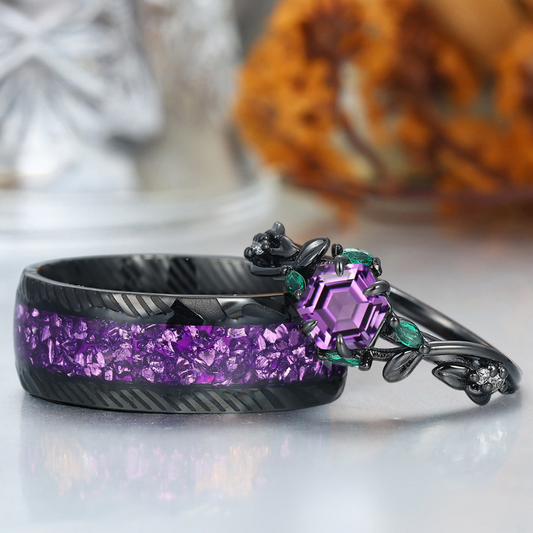 Art Deco Natural Amethyst Promise Rings For Couples Anniversary Marriage Ring