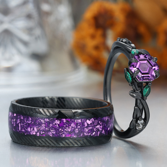 Art Deco Natural Amethyst Promise Rings For Couples Anniversary Marriage Ring