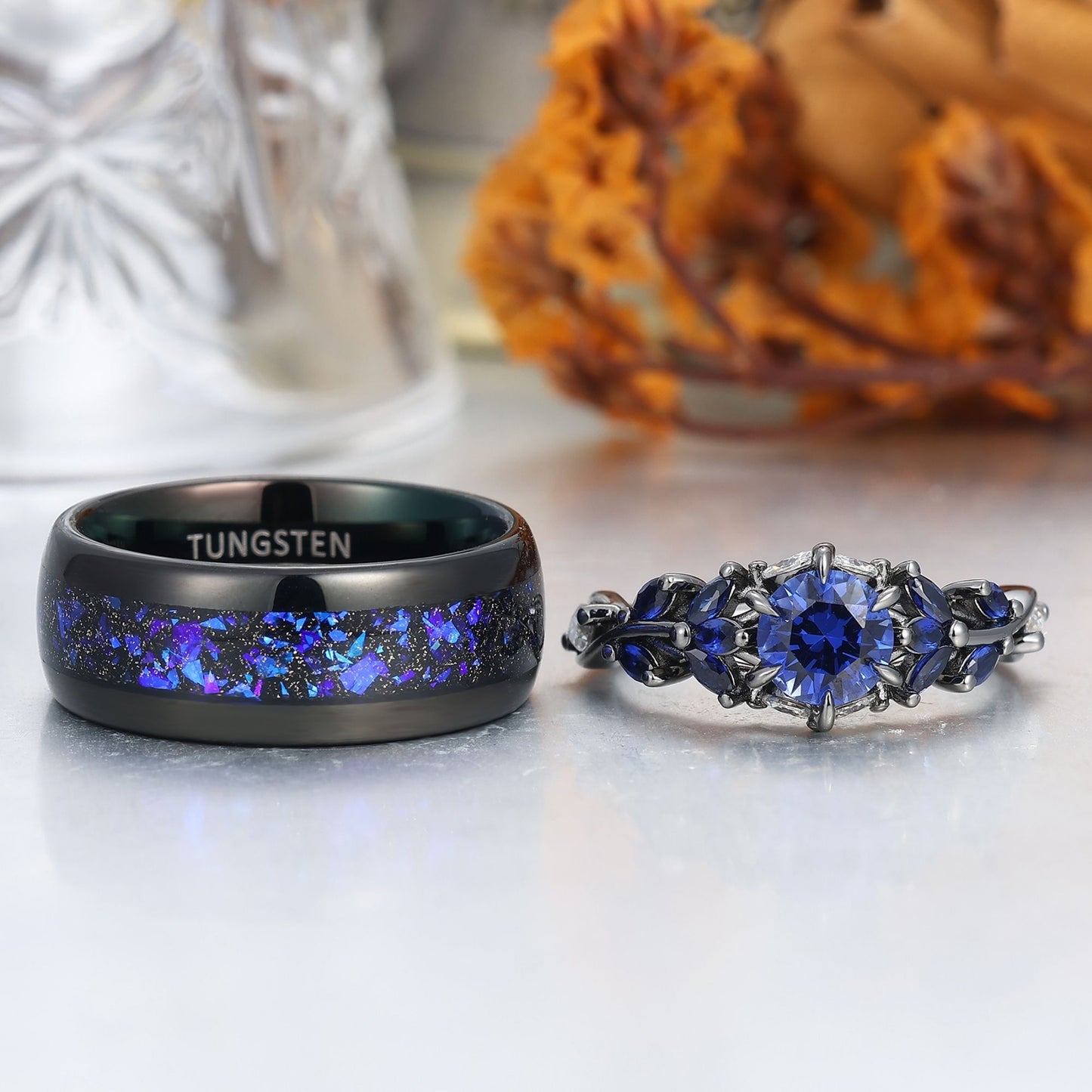 Unique Sapphire Sprigs His And Hers Matching Rings Blue Rings For Couples Silver Ring For Women