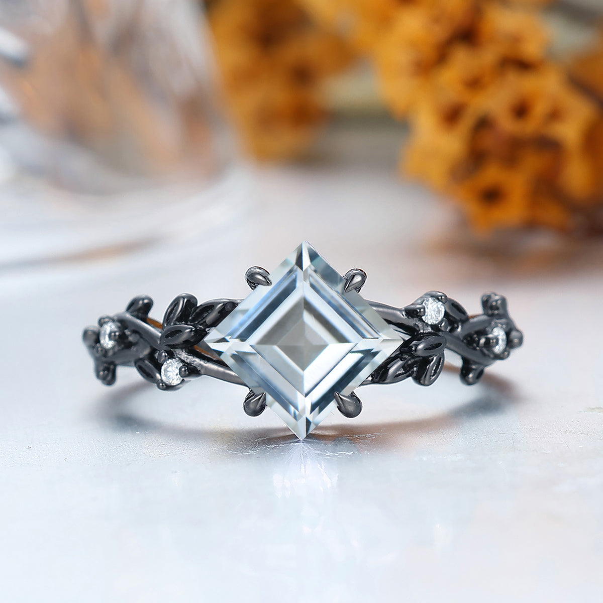 Art Deco Aquamarine Twig Engagement Ring Anniversary Bridal Ring Handmake Women Ring