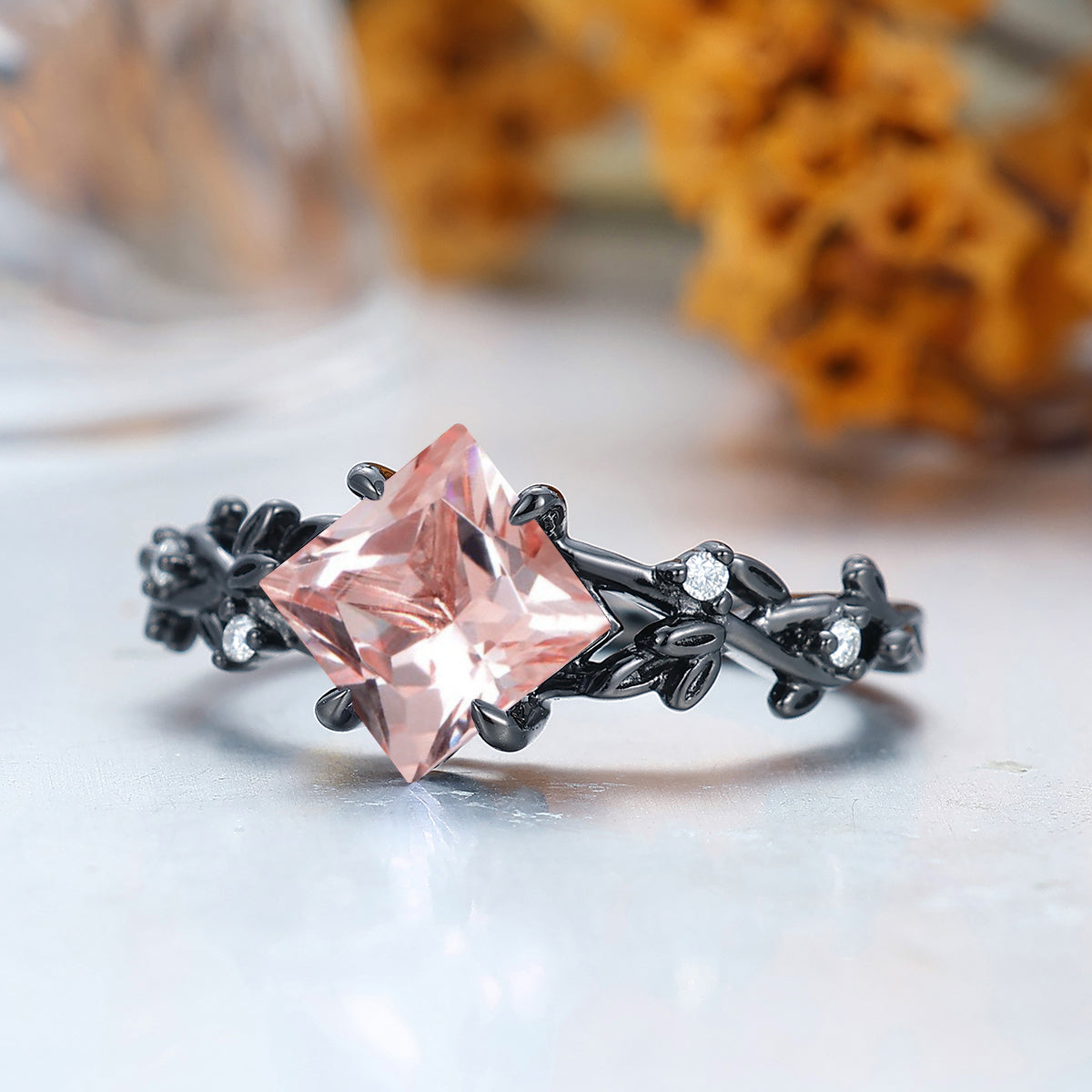 Unique Pink Morganite Twig Engagement Ring Branch Bridal Ring Solid Gold Women Ring