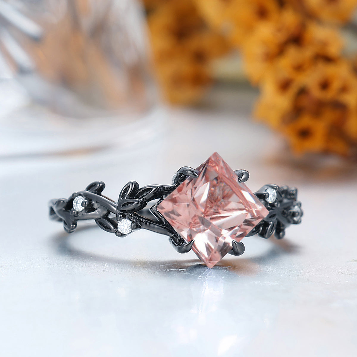 Unique Pink Morganite Twig Engagement Ring Branch Bridal Ring Solid Gold Women Ring