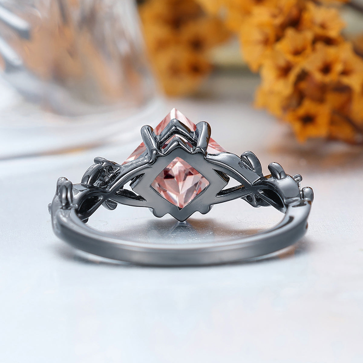 Unique Pink Morganite Twig Engagement Ring Branch Bridal Ring Solid Gold Women Ring