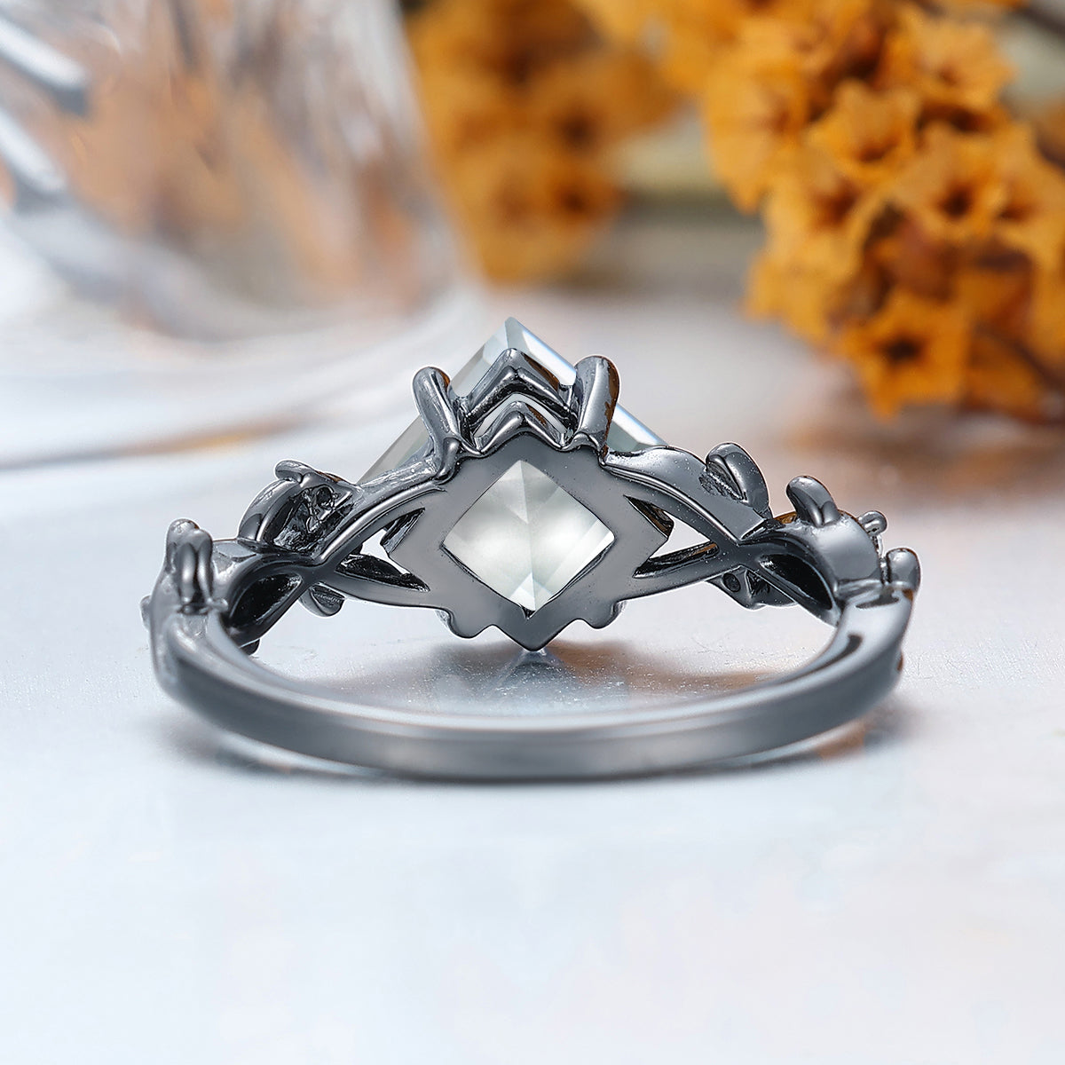 Art Deco Aquamarine Twig Engagement Ring Anniversary Bridal Ring Handmake Women Ring