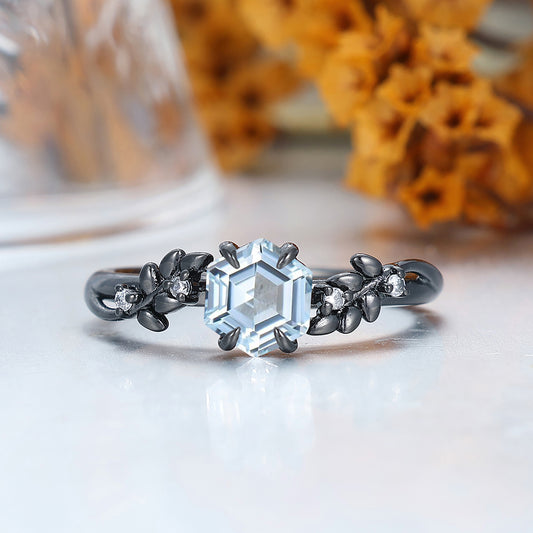Ethereal Wheat Design Aquamarine Engagement Ring Nature Inspired Handmade Bridal Ring