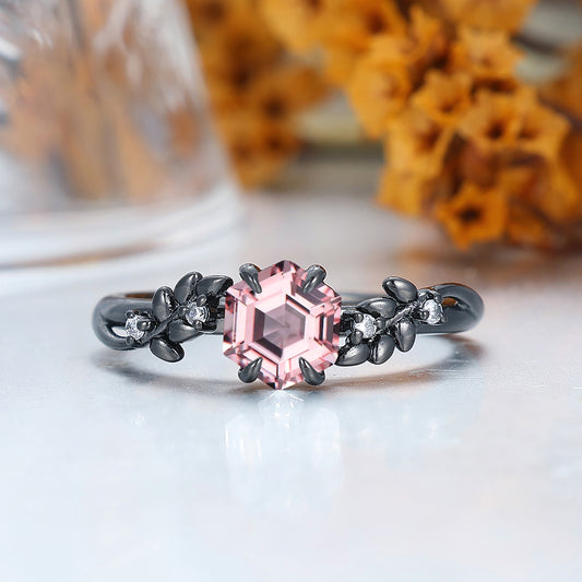 Refined Wheat Motif Pink Morganite Her Wedding Ring Solid Gold Engagement Ring Bridal Ring