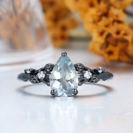 Art Deco Branch Aquamarine Women Wedding Ring Leaf Inspired Bridal Anniversary Ring