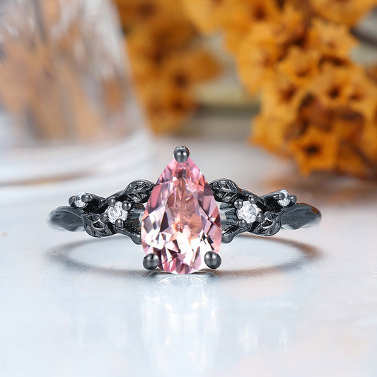 Nature Inspired 1.50CT Pear Cut Pink Morganite Engagement Ring Women Fine Ring