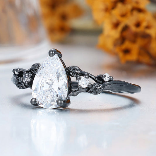 Elegant Vintage Style Pear Cut  1.50CT Moissanite Engagement Ring in Black Gold