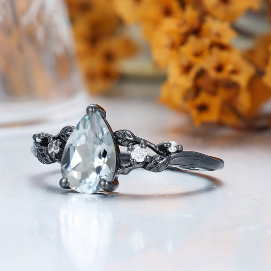 Art Deco Branch Aquamarine Women Wedding Ring Leaf Inspired Bridal Anniversary Ring