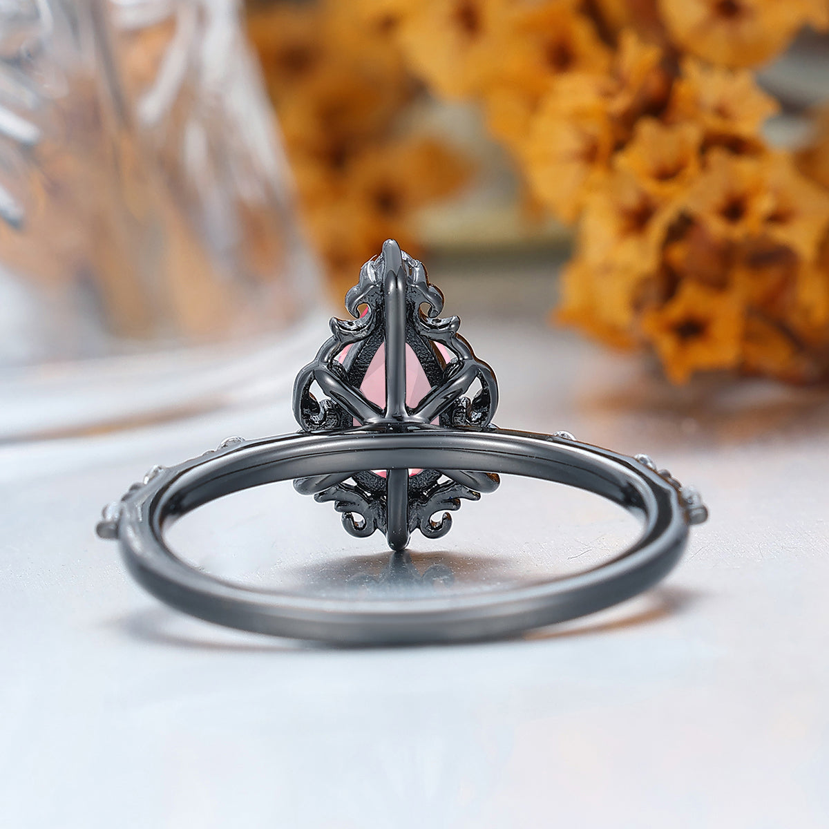 Antique Filigreed Style Pink Morganite Engagement Ring Scrollwork Wedding Ring For Women