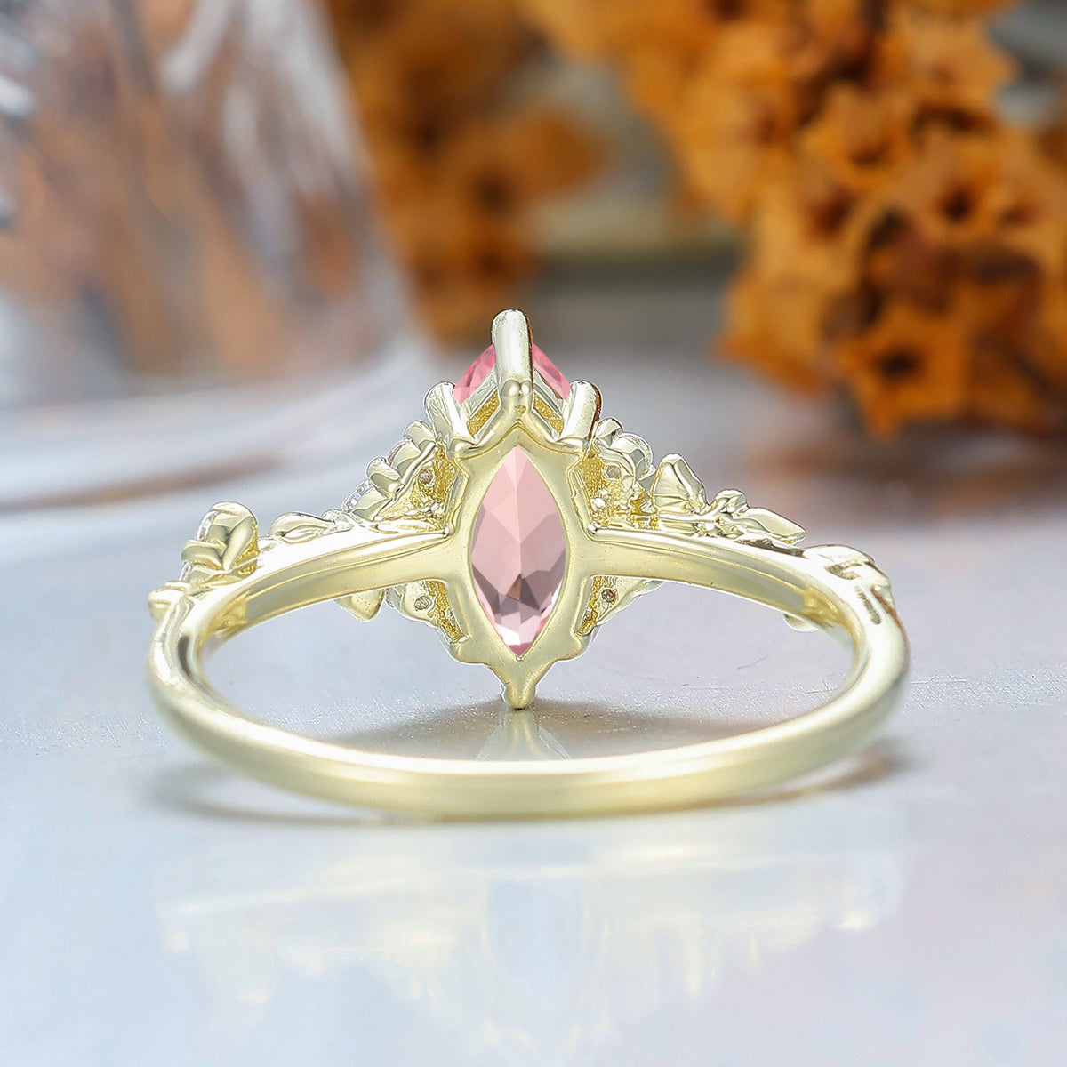 Romantic Pink Morganite Leaf Branch Ring for Her Pink Engagement Ring Birthday Women Ring