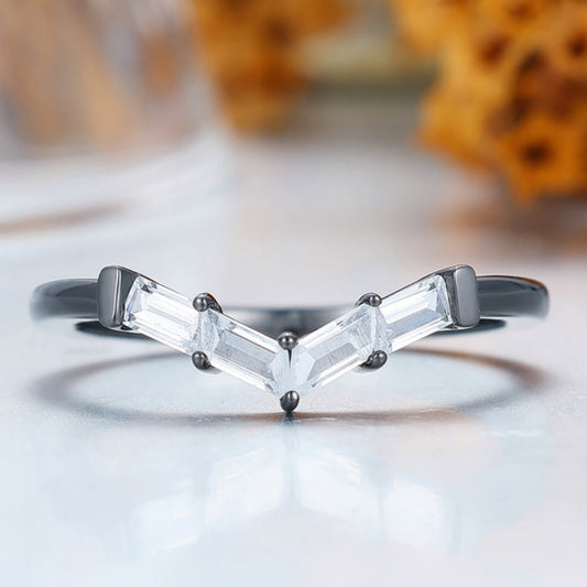 Baguette Cut Moissanite Stacking Matching Band CZ Wedding Ring