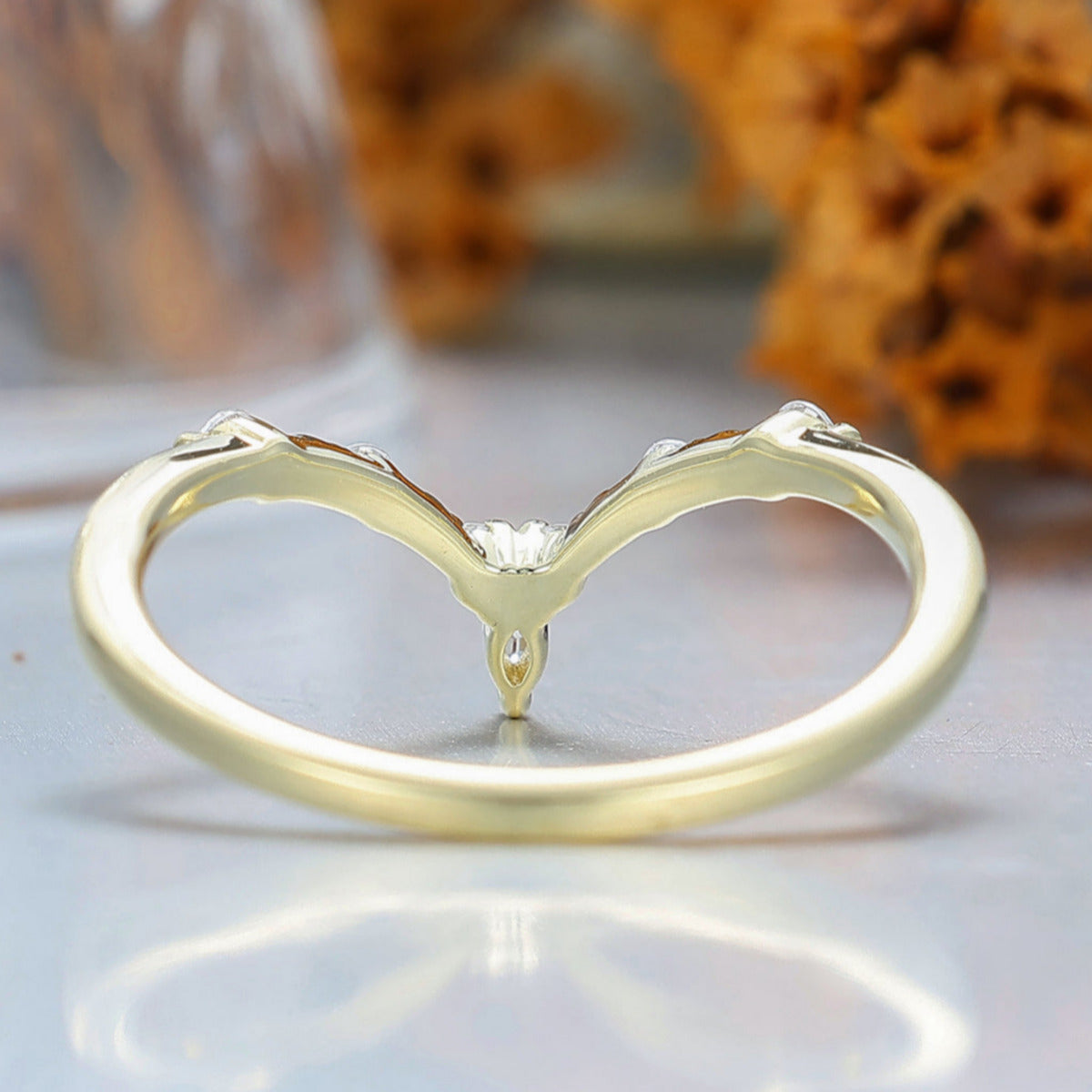 Dainty V Shape Milgrained Moissanite Wedding Band Matching Women Fine Band