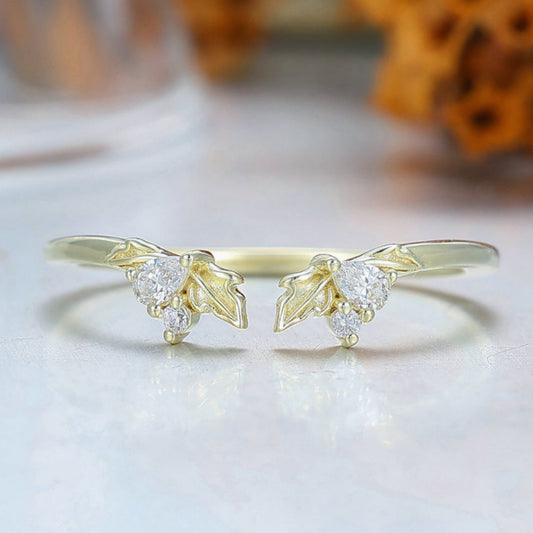Leaf Inspired Moissanite Wedding Band For Women Handmade Prong Setting Bridal Band