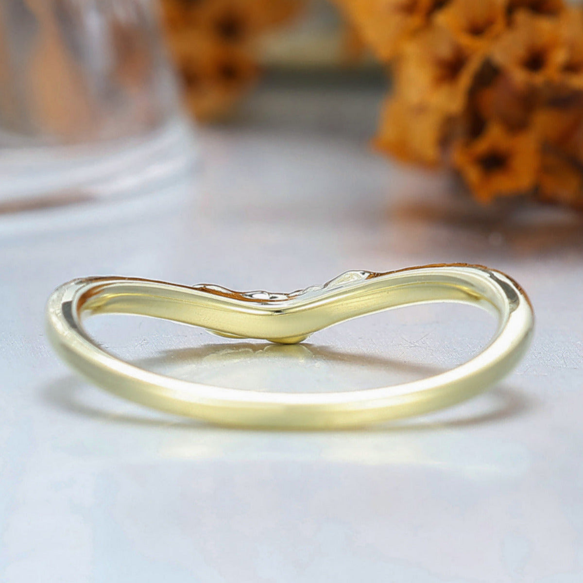 Moissanite Leaf-engraved Shank Wedding Band Yellow Gold Anniversary Moissanite Ring For Her