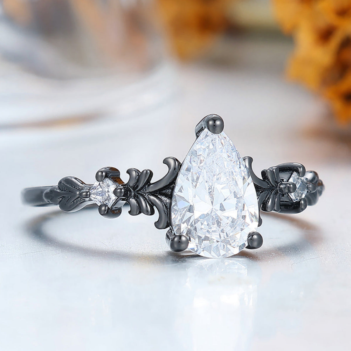Dainty Pear Cut Moissanite Vines Engagement Ring Prongs Setting Promise Anniversary Bridal Ring