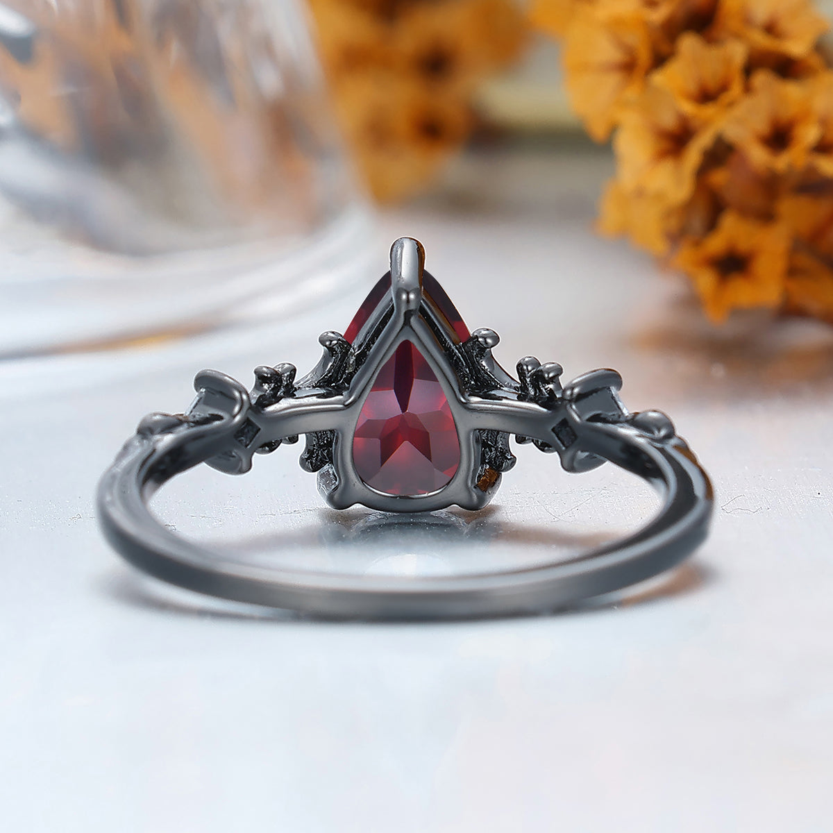 Dainty Pear Cut  Red Garnet Vines Engagement Ring Prongs Setting Promise Anniversary Bridal Ring