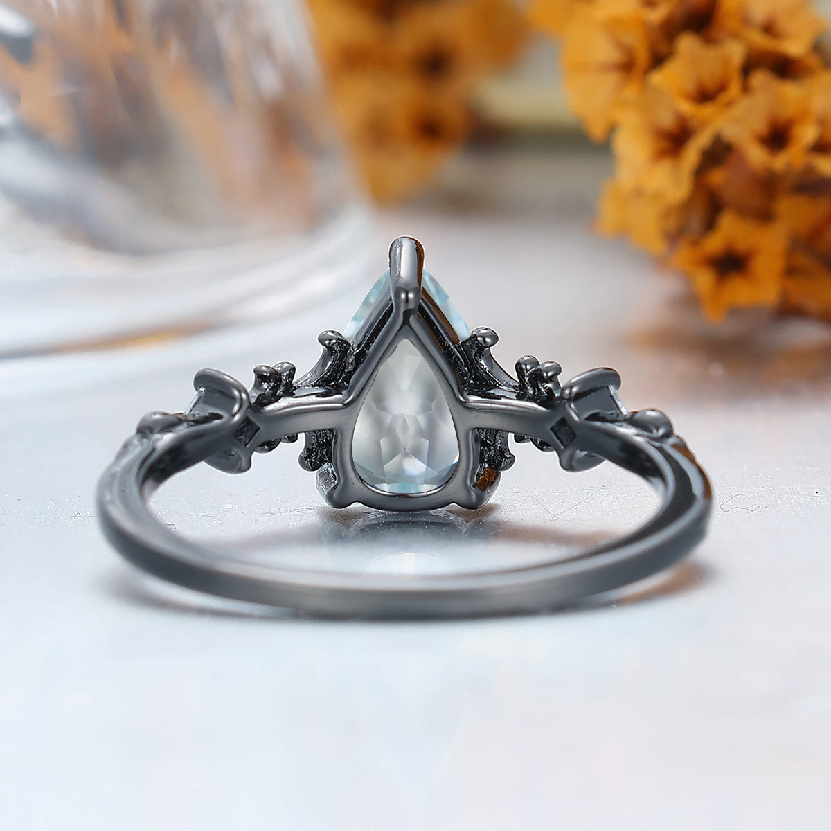 Scrolled Vine Design Aquamarine Bridal Ring Silver And Solid Gold Sky Blue Engagement Ring