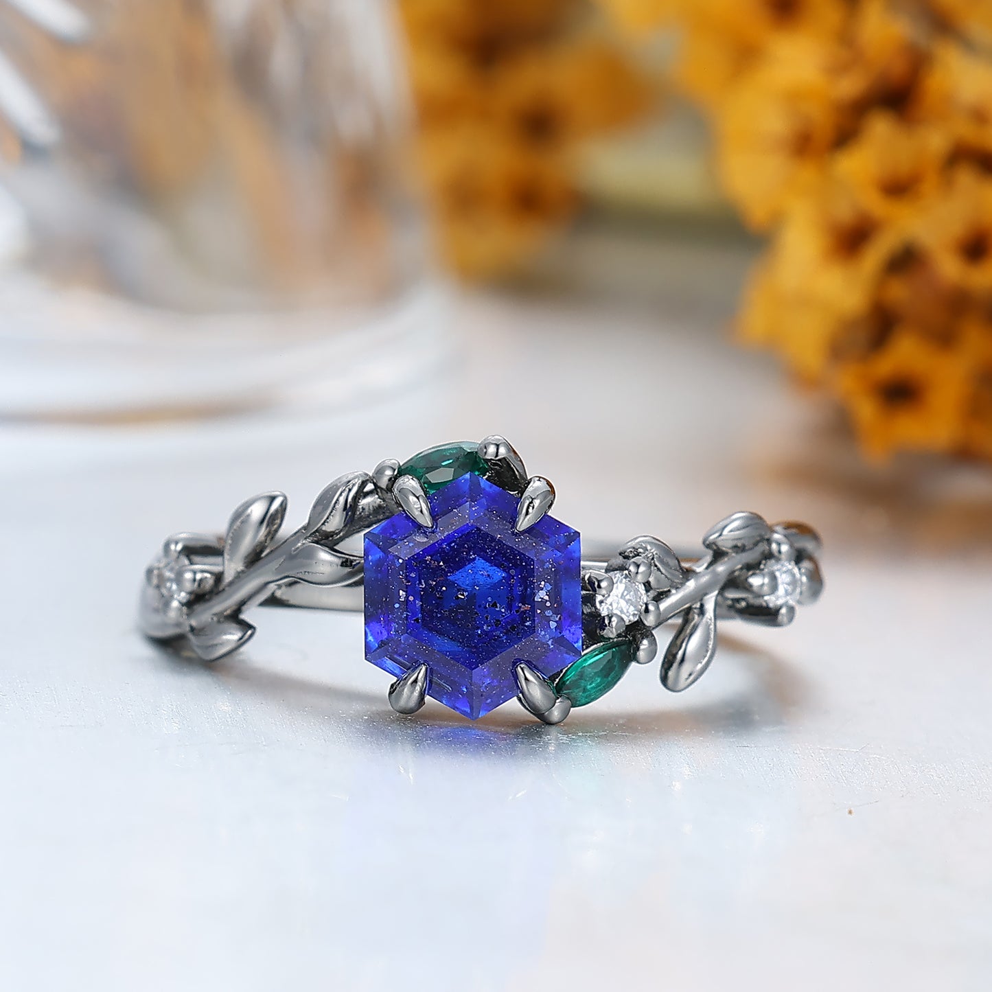 Aglisten Galaxy Sandstone Matching Engagement and Wedding Rings Blue Anniversary Couple Rings