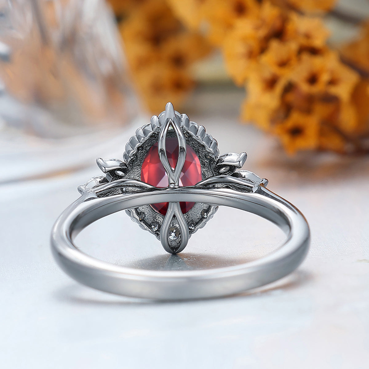 Unique 1.5ct Oval Cut Nature Red Garnet 14k Gold Ring All Around Moissanite Ladies Ring Women Dainty Rings