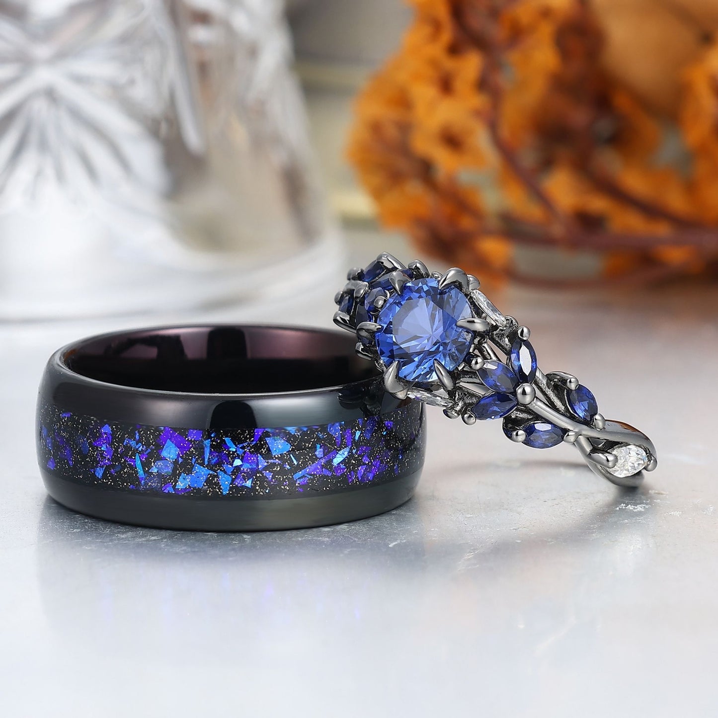 Unique Sapphire Sprigs His And Hers Matching Rings Blue Rings For Couples Silver Ring For Women