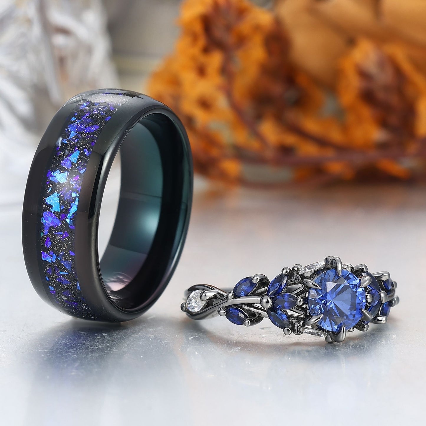 Unique Sapphire Sprigs His And Hers Matching Rings Blue Rings For Couples Silver Ring For Women