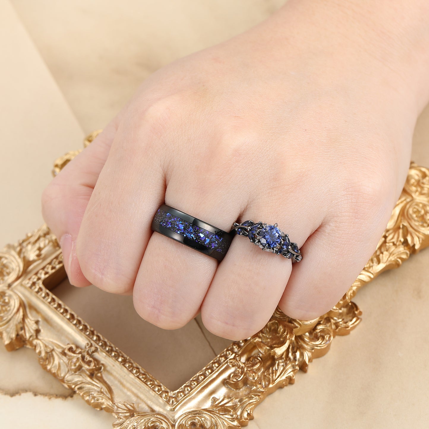 Unique Sapphire Sprigs His And Hers Matching Rings Blue Rings For Couples Silver Ring For Women