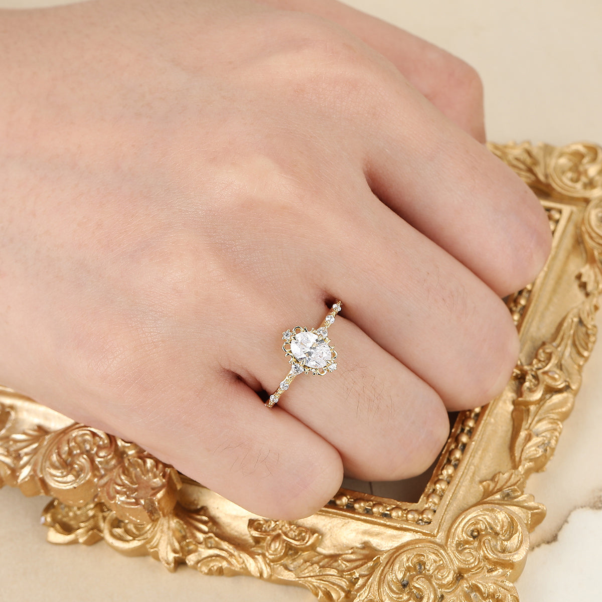 Vintage Filigreed Oval Cut Moissanite Engagement Ring Unique Milgrained Handmade Bridal Ring