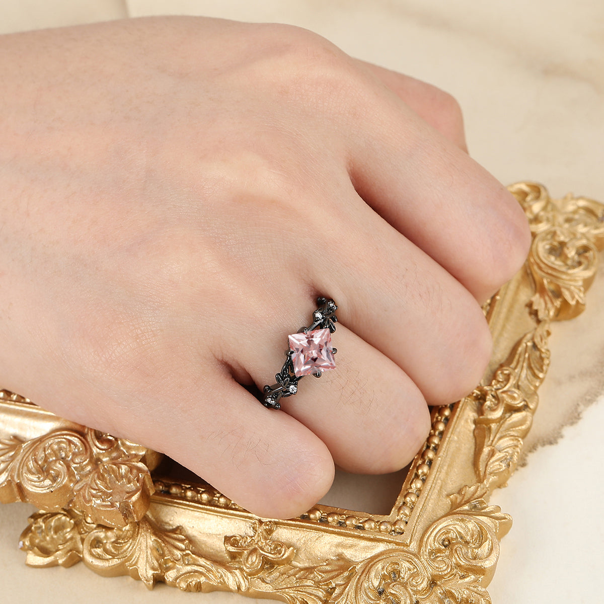 Unique Pink Morganite Twig Engagement Ring Branch Bridal Ring Solid Gold Women Ring