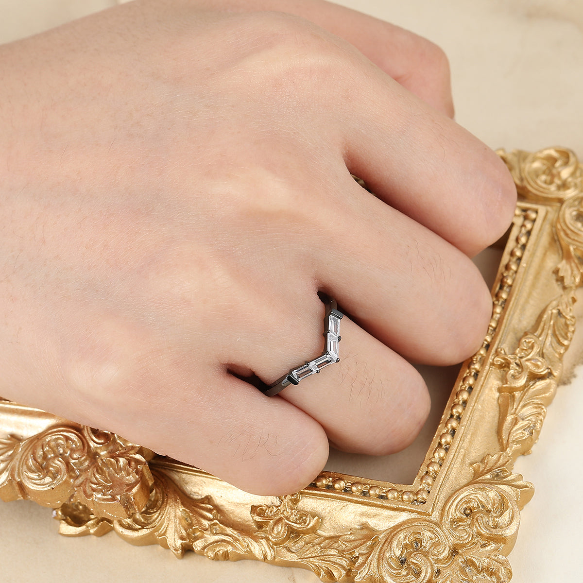 Baguette Cut Moissanite Stacking Matching Band CZ Wedding Ring